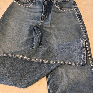 Good American Light Blue Studded Flare Jeans